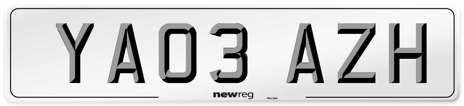 YA03 AZH Number Plate from New Reg